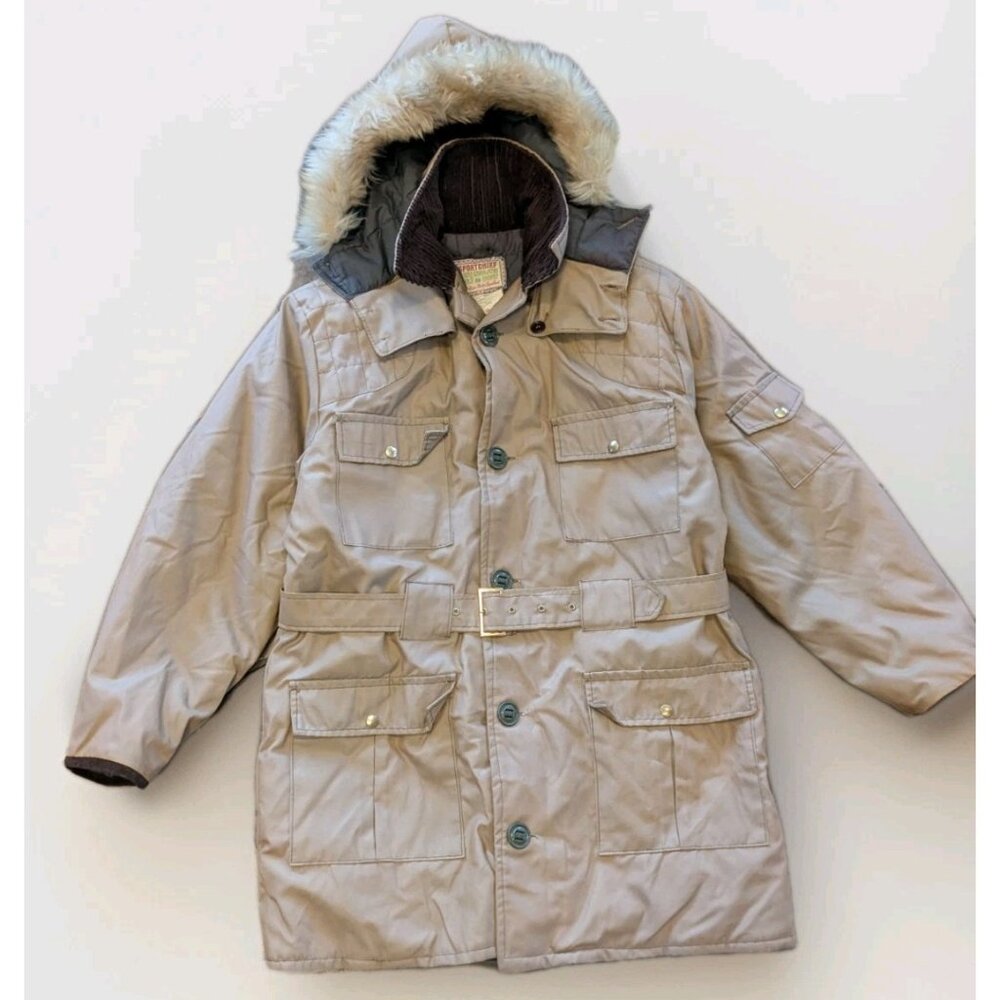 Vintage Sportchief Large Parka, Genuine Fur Hood - Made in Canada - Belted Brown